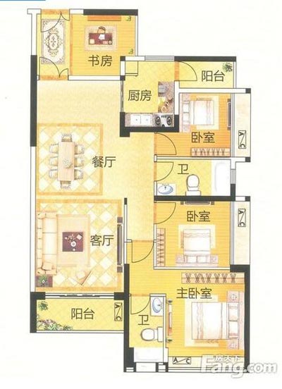 本单元的设计整体色调选取的是木色，不仅沿用了中式的端庄典雅，同时参与一些时尚的元素，让整个空间多了现代的时尚感触，却不失中式的端庄。